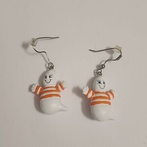 Vintage Hallmark Happy Ghost Striped Shirt Earrings for Pierced Ears Dangle Drop